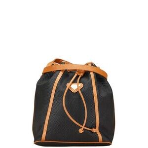 Saint Laurent YSL logo drawstring shoulder bag black brown leather